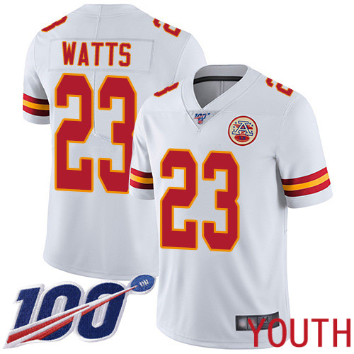 Youth Kansas City Chiefs #23 Watts Armani White Vapor Untouchable Limited Player 100th Season Football Nike NFL Jersey